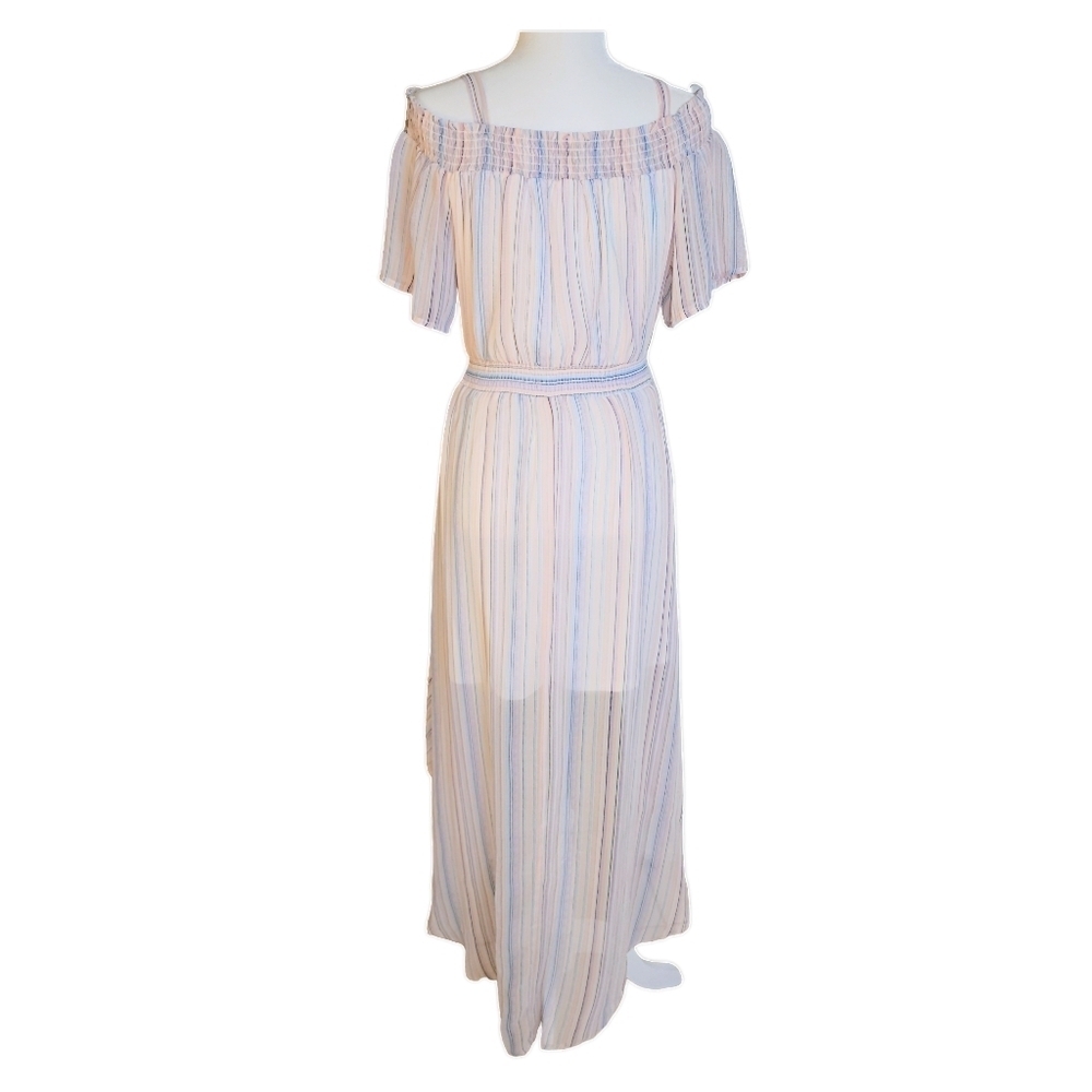 Lily Rose Smocked Off-the-Shoulder Sheer Boho Maxi Dress Junior Size Medium